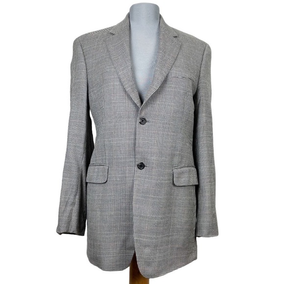 Vintage Boyfriend Blazer Academia Padded Shoulder Houndstooth Wool - Picture 2 of 14